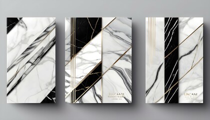 Elegant marble texture set. Vector background collection with black, white line pattern for cover,...