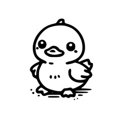 A delightful and simple black and white duck doodle, radiating playfulness and joy, suitable for friendly and lighthearted designs.