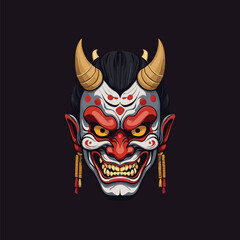 Grinning White Hannya Mask Vector Art