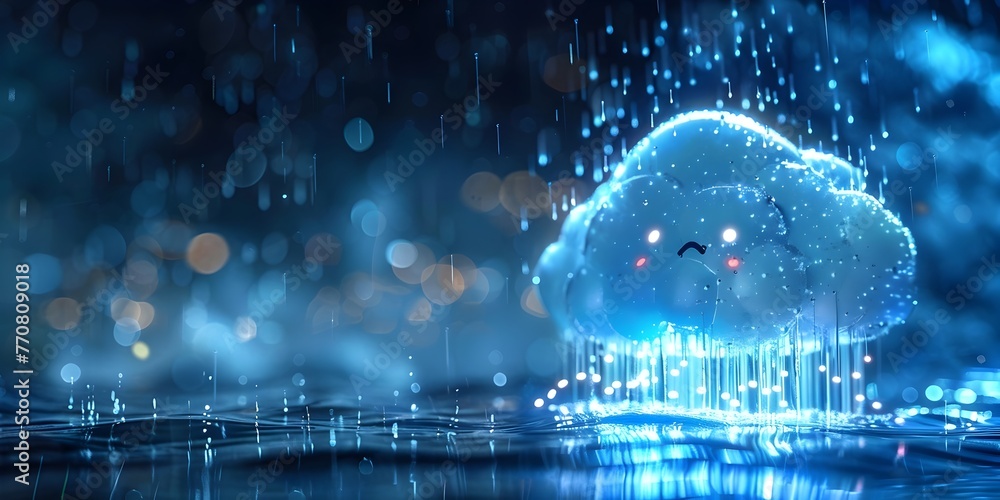 Poster digital cloud character raining down data and artificial intelligence concept