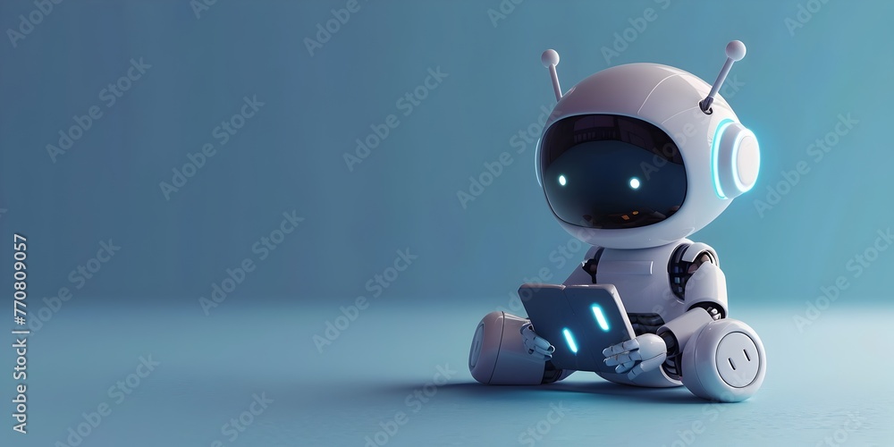 Poster robotic tutor guiding student in personalized learning environment with copy space