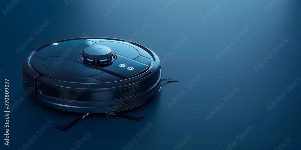 Poster robotic vacuum cleaner navigating and tidying home autonomously with advanced and sensors