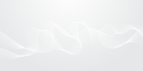 Gray and white abstract background with flowing particles. Digital future technology concept. Abstract white paper wave background and abstract gradient and white wave curve lines.