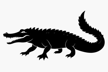 Fototapeta premium A black silhouette crocodile alligator illustration vector white background 