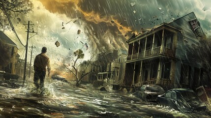 Hurricane Katrina is destroying the city - obrazy, fototapety, plakaty