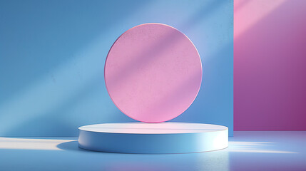Blue round podium with light gradients and shadow for product montage.
