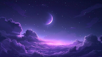 fantasy night sky wallpaper 4k. cloudy night sky with moon 4k wallpaper. fantasy sky wallpaper. sky with clouds, stars and moon wallpaper. beautiful night sky. 