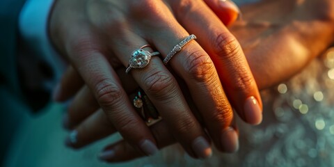 Close-up hands Wedding rings - obrazy, fototapety, plakaty