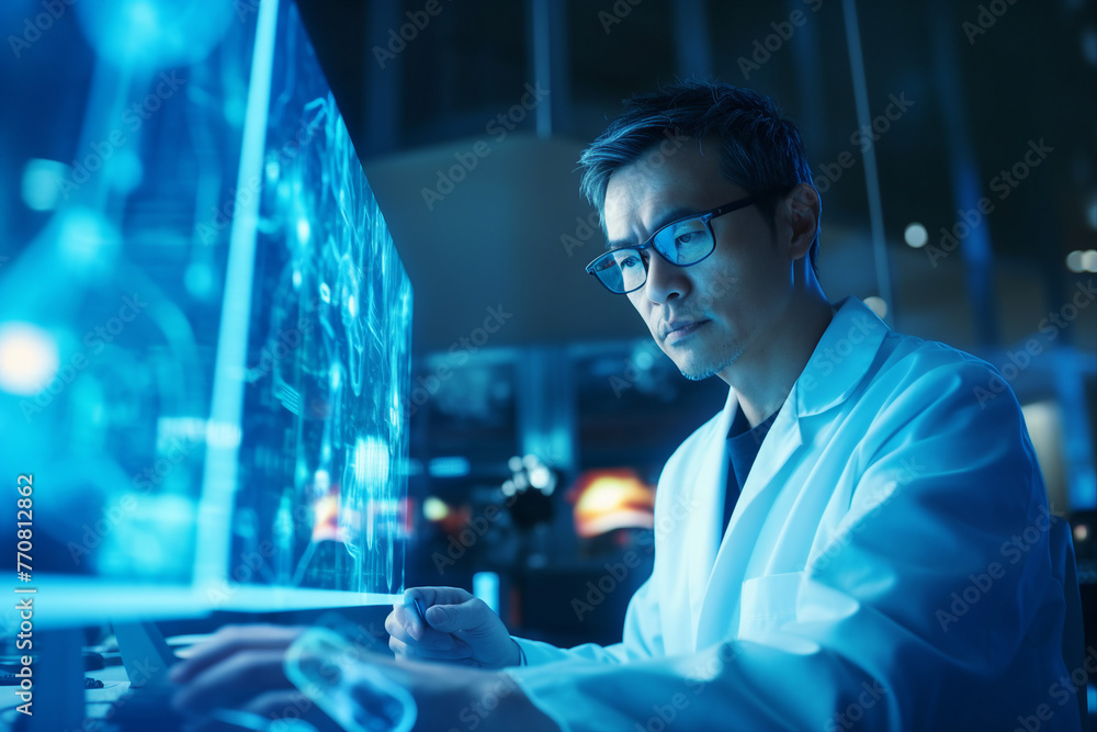 Poster generated with ai image of scientist doing research analysis in a laboratory