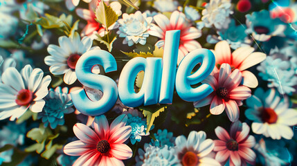 inscription discount on a background of flowers. selective focus.