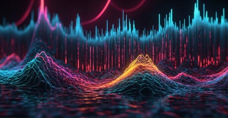 Detailed sound wave equalizer pattern forms abstract digital waveform - obrazy, fototapety, plakaty