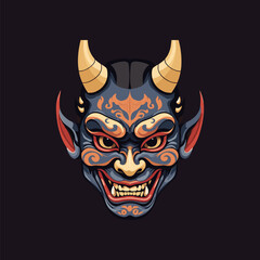 Sinister Samurai Hannya Mask Illustration