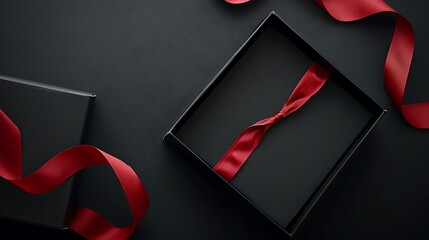 Black Empty Open Box and red ribbon