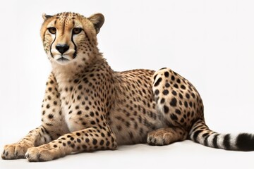 Cheetah's Elegant Pose on Pure White