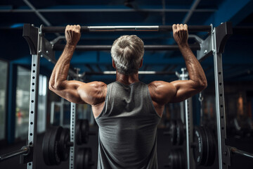 Fototapeta premium Elderly people pensioners working out in modern interior big spacious gym Generative AI illustration