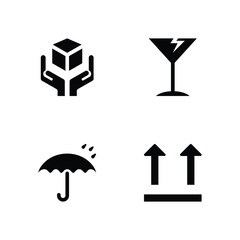 Packaging Symbols Icon Set - This Way Up, Fragile, Rain Protection, Handle with Care