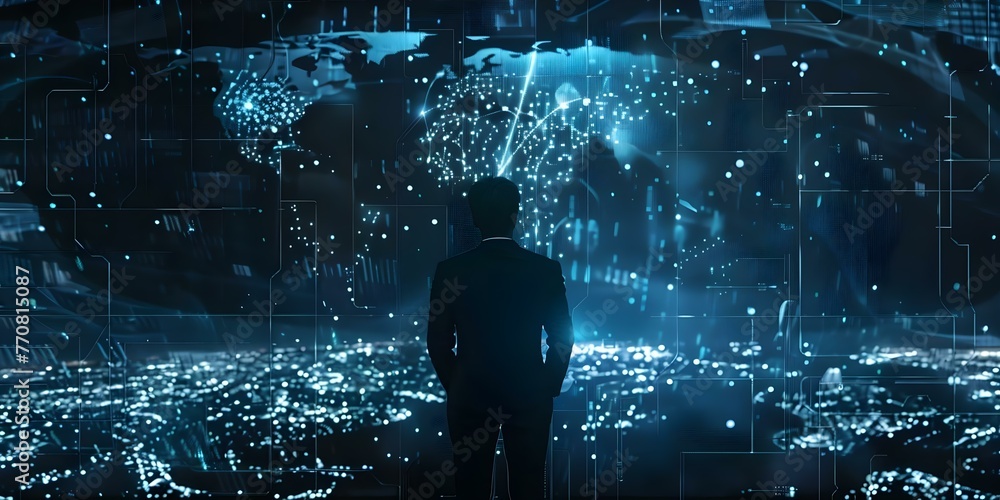 Aufkleber utilizing ai technology for demonstrating futuristic global internet connectivity. concept ai techno