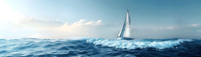 Mastering the Art of Sailing Conquering Waves and Winds in Serene Open Sea Adventure - obrazy, fototapety, plakaty