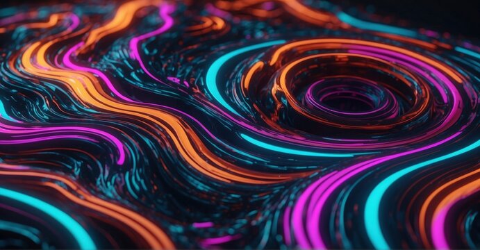 Vibrant 3D neon fluid waves captivate with dynamic shapes.