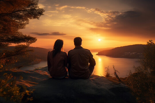 AI generated picture of happy loving couple enjoying time together outdoors
