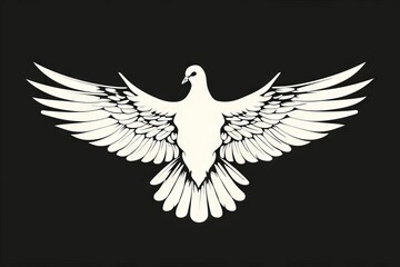 White dove with open wings symbolizing the Holy Spirit, black background, religious illustration - obrazy, fototapety, plakaty