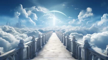 Meubelstickers Image of Bridge to Heaven Among the Clouds with Bright Blue Sky Background © Wajid