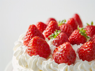White background, top perspective, studio image, high-resolution photography, Korean strawberry cake