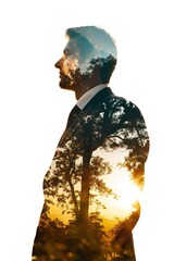 Outline of a Businessman in a Suit in a Double Exposure of a natural landscape