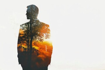 Outline of a Businessman in a Suit in a Double Exposure of a natural landscape