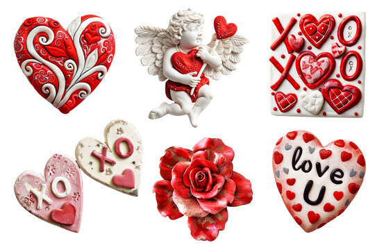 Refrigerator magnets decoration set. Valentines, love, feeling art collection