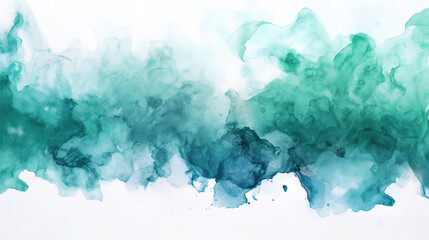 Abstract watercolor background with teal green colored smoke clouds. Minimalist design, banner concept for a web poster, business presentation or social media post template - obrazy, fototapety, plakaty