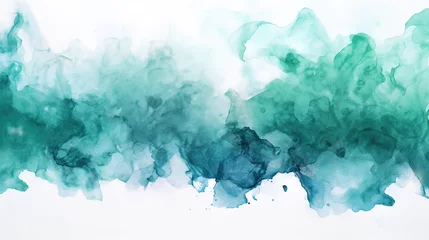 Fotobehang Abstract watercolor background with teal green colored smoke clouds. Minimalist design, banner concept for a web poster, business presentation or social media post template © Ron