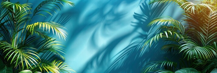 Fototapeta na wymiar Palm Leaf Shadow On Light Blue, Background HD, Illustrations