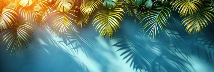Fototapeta na wymiar Palm Leaf Shadow On Turquoise Blue, Background HD, Illustrations