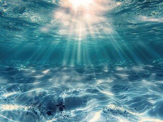 Sea Surface. Blue Water Surface with Sunlight Under the Ocean Background
