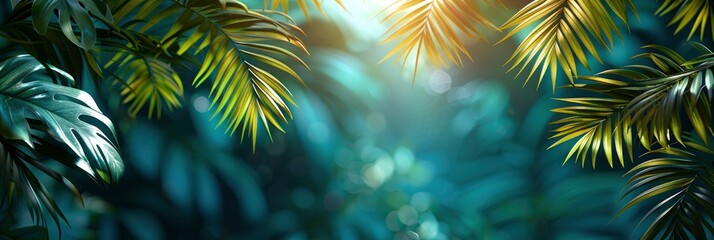 Palm Leaf Shadow On Turquoise Blue, Background HD, Illustrations