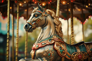 Fototapeta na wymiar Carousel horse at the amusement park in the night made with generative AI