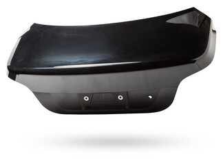 black metallic boot lid reverse side with stiffeners on a white isolated background with a...
