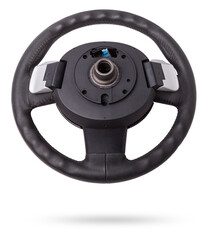 Steering wheel for car and truck isolated on white background. Automobile vehicle part or...