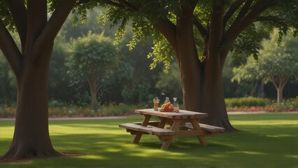 A sun-dappled clearing in the rose garden, is the perfect spot for a leisurely afternoon picnic.