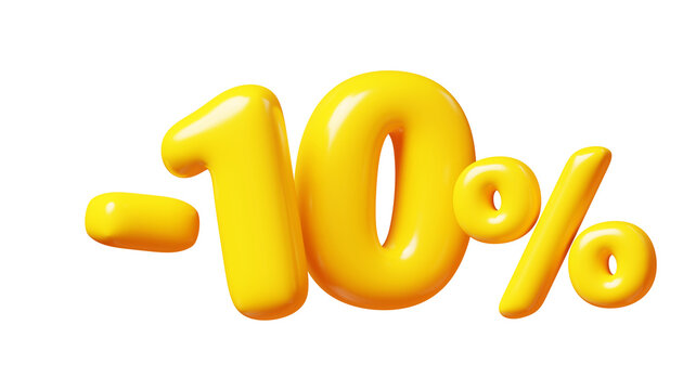 Balloon number minus ten percent sign for sale concept. 3d render illustration