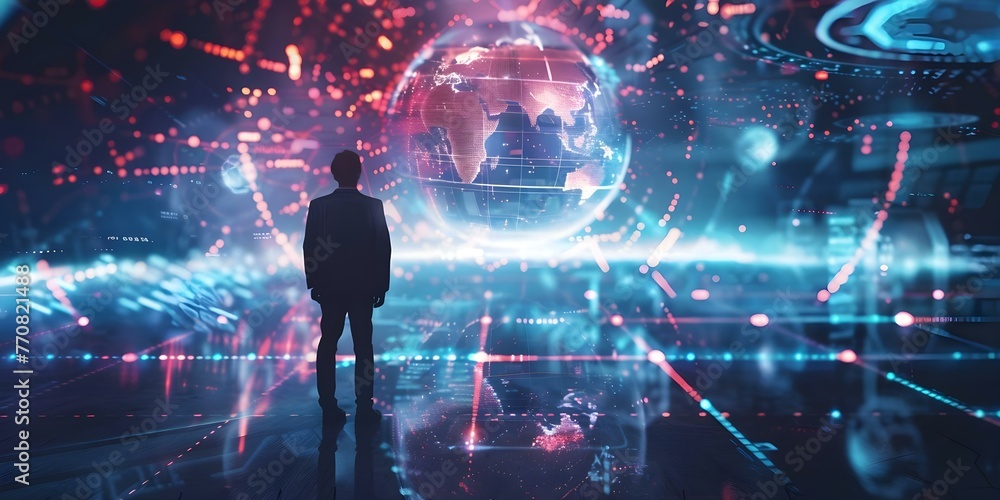 Aufkleber a chatbot businessman showcases a virtual graphic of global internet connectivity and artificial int