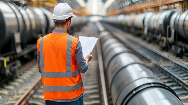 Concepto de trabajador supervisando las obras en una industria. Concepto de trabajo.