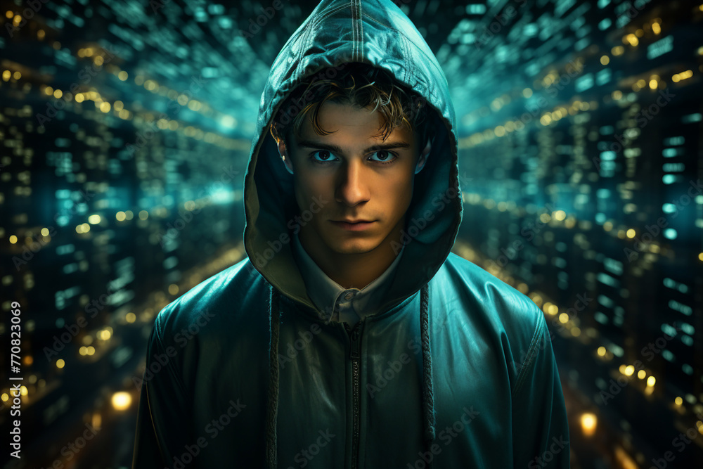 Poster office it specialist worker system administrator hacker engineer picture portrait made with generati