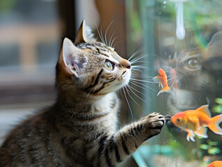 cat looking at fish
