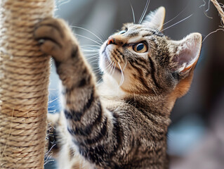cat scratching a scratching pole