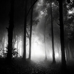 Fototapeta premium Foret par temps de brouillard