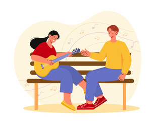 Couple sings with guitar vector