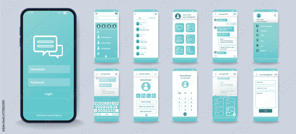 Poster concept of social network mobile app interface in flat design. social network app design template fo