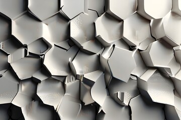 Abstract Hexagon Geometric Surface Loop 1A: light bright clean minimal hexagonal grid pattern, random waving motion background canvas in pure wall architectural white. Generative AI